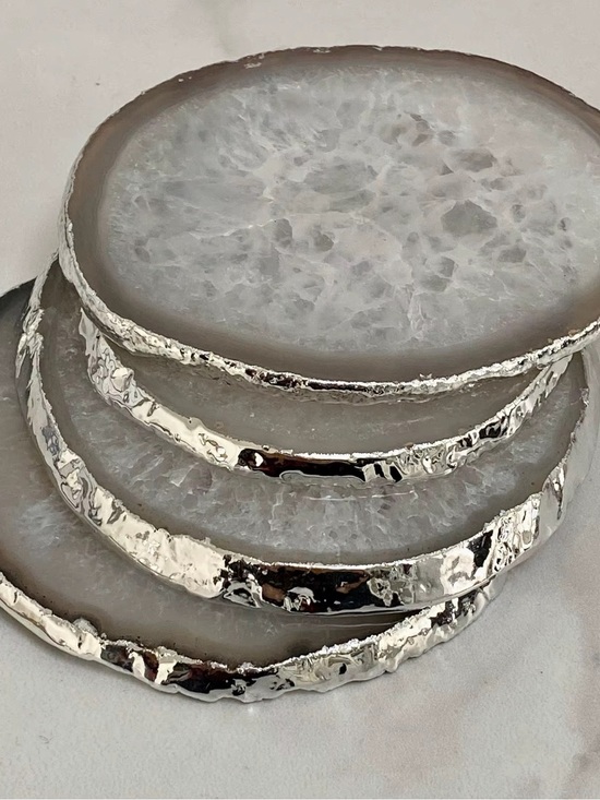 Other - Silver-Trim White Agate Coaster Set